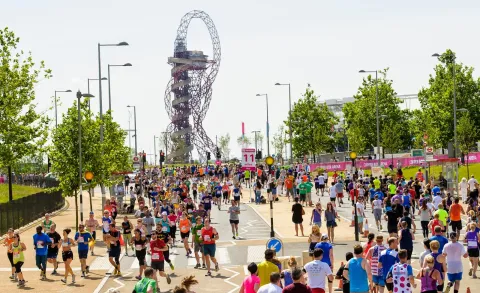 Runners going through the Olympic Park